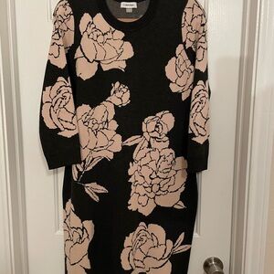 Calvin Klein sweater dress. Gray with cream flowers. Size L/G. Never worn.